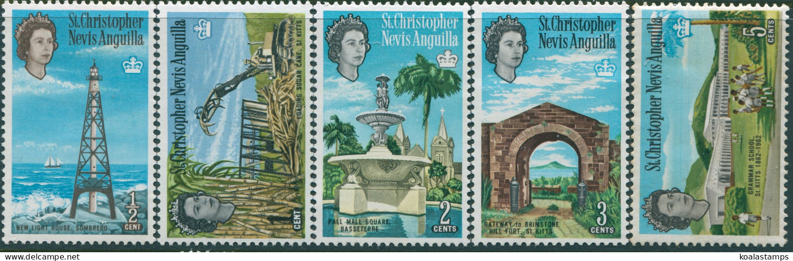 St Kitts Nevis 1963 SG129-134 QEII Scenes (5) MLH - St.Kitts And Nevis ( 1983-...)