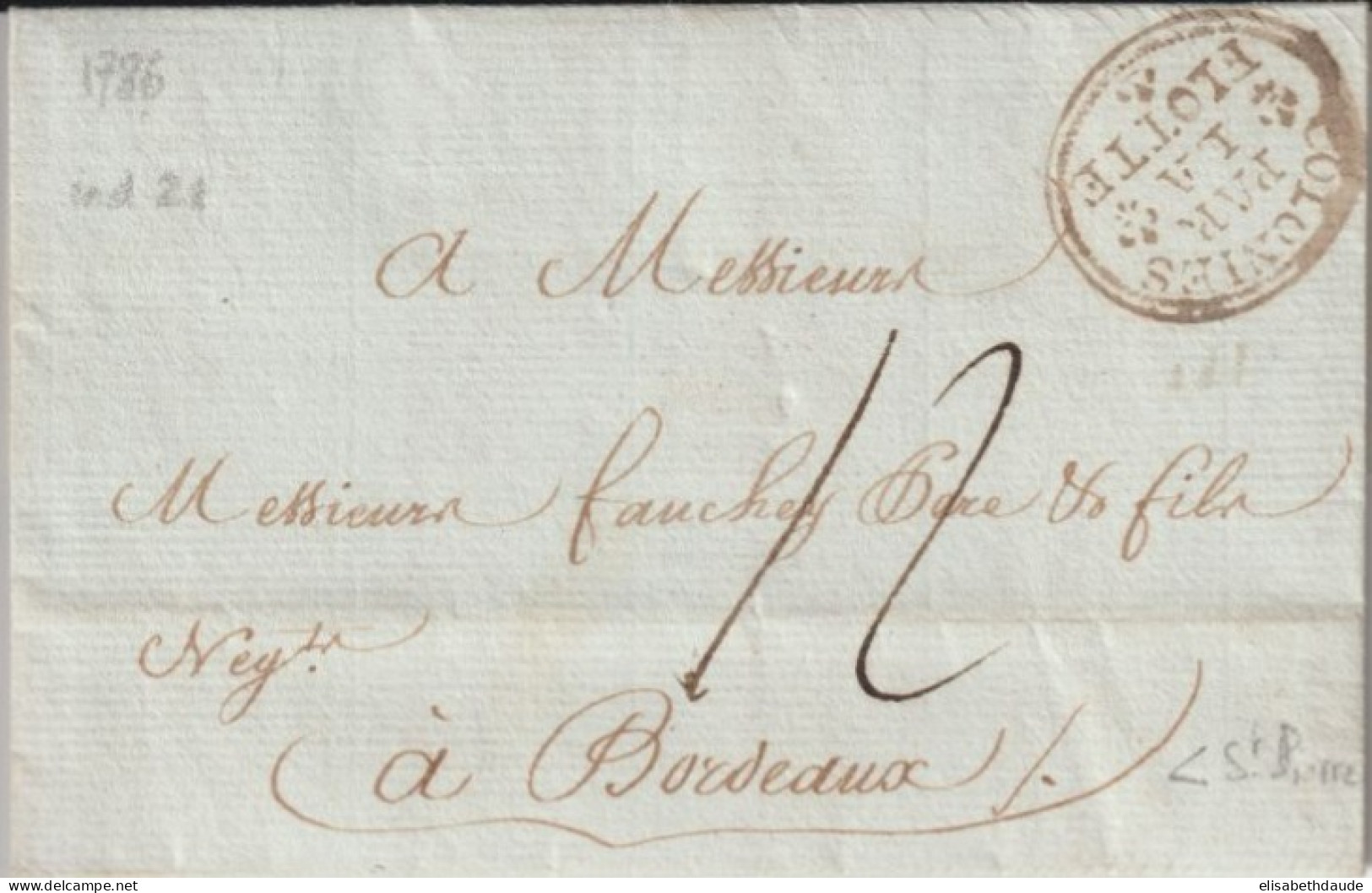 1786 - ENTREE MARITIME COLONIES PAR LA FLOTTE SUP ! RARE IND 21 ! - LETTRE De ST PIERRE MARTINIQUE - Schiffspost