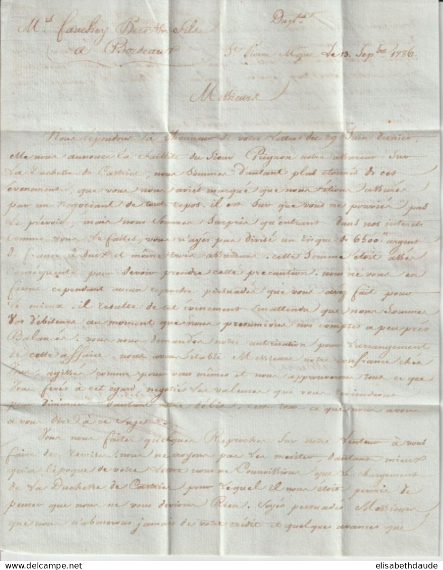 1786 - ENTREE MARITIME COLONIES PAR LA FLOTTE SUP ! RARE IND 21 ! - LETTRE De ST PIERRE MARTINIQUE - Poste Maritime