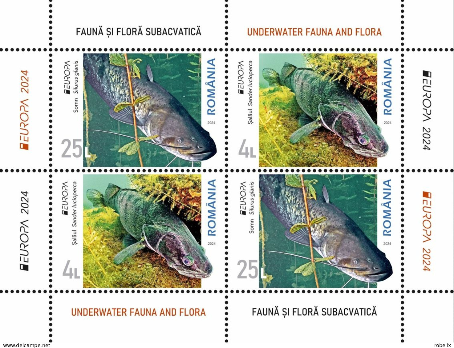 ROMANIA 2024 - Europa CEPT - Underwater Fauna & Flora - FISH - S/S - Block Of 4 Stamps (2 Sets) Model 2  MNH** - 2024