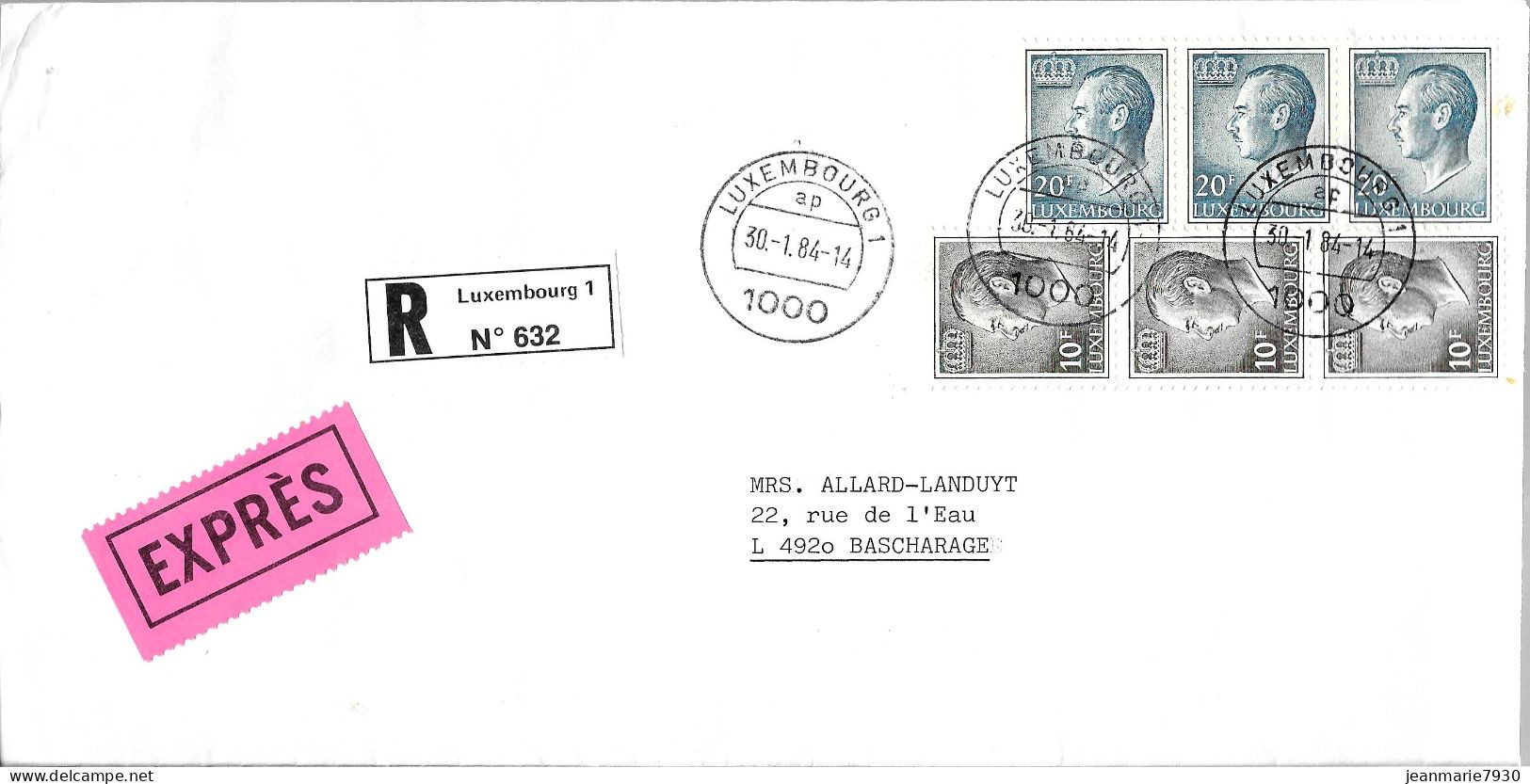 H399 - LETTRE RECOMMANDEE DE LUXEMBOURG DU 30/01/84 POUR BASCHARAGE - Brieven En Documenten