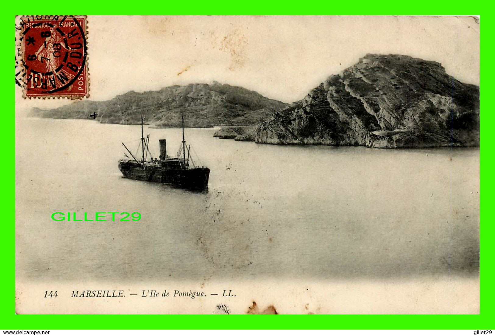 SHIP, BATEAUX - MARSEILLE (13) L'ILE DE POMÈGUE - LL. - CIRCULÉE EN 1908 - - Comercio