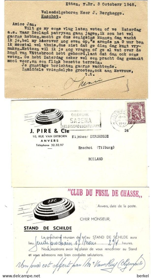 JACHT SCHILDE In BELGIË En ETTEN NL1948 3 Stuks Mnt HUNTING NL+ BELGIUM 025d1 - Documentos Históricos