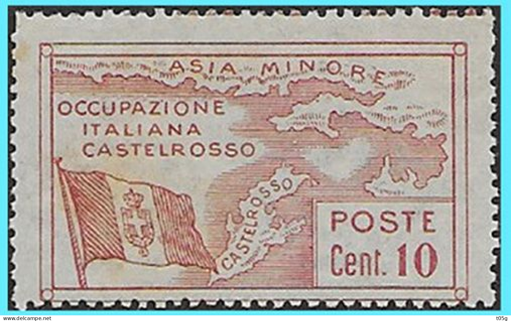 CASTELLORIZO- GREECE- GRECE - HELLAS- ITALY 1923: 10cent  Italian Post Office - From Set MNH** - Dodecanese