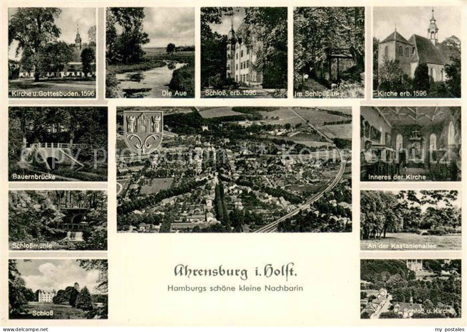 73724496 Ahrensburg Kirche Aue Schloss Bauernbruecke Schlossmuehle Fliegeraufnah - Ahrensburg