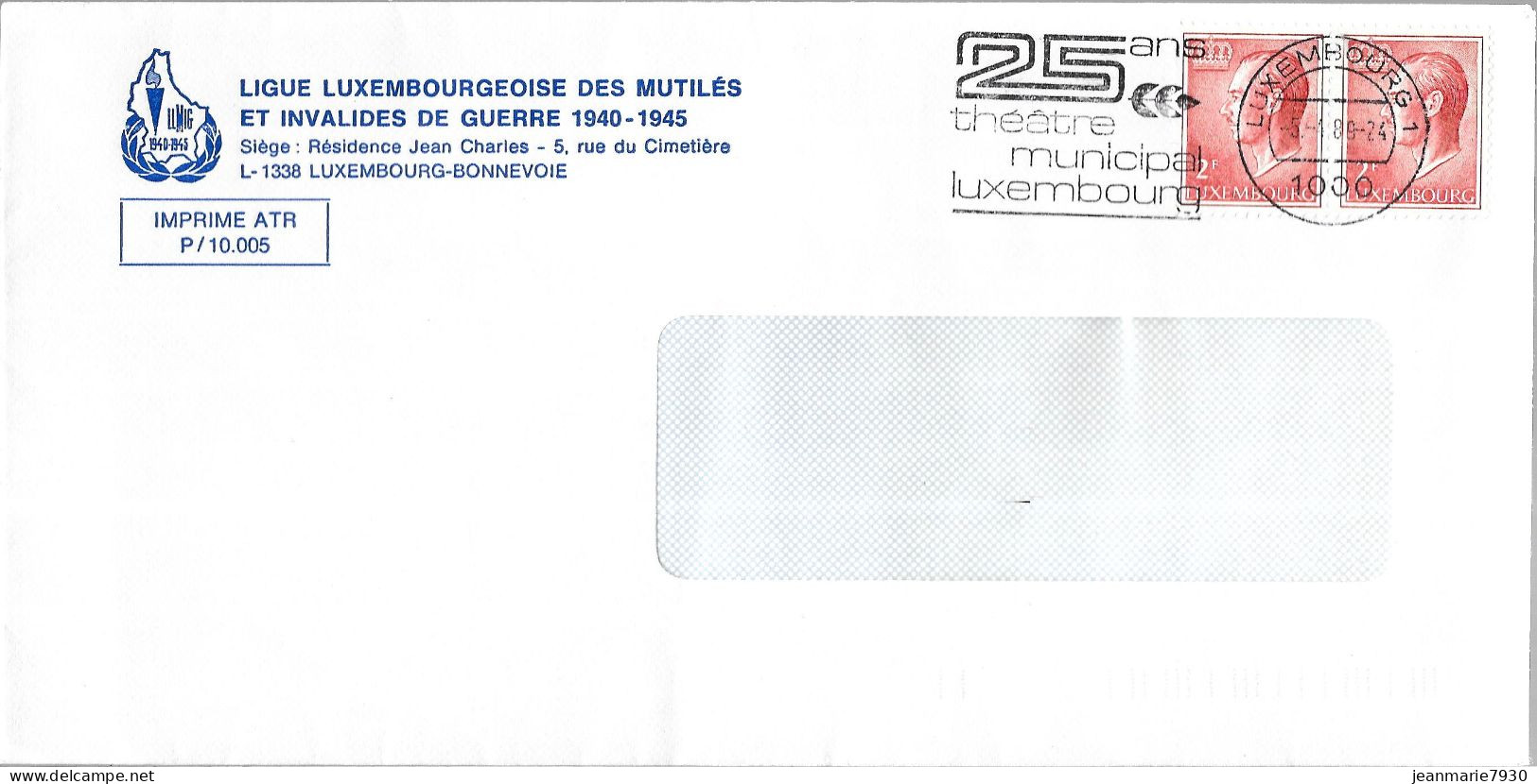 H397 - LETTRE DE LUXEMBOURG DU 05/04/89 - FLAMME - ENTETE LIGUE LUXEMBOURGEOISE DES MUTILES ET INVALIDES DE GUERRE - Storia Postale