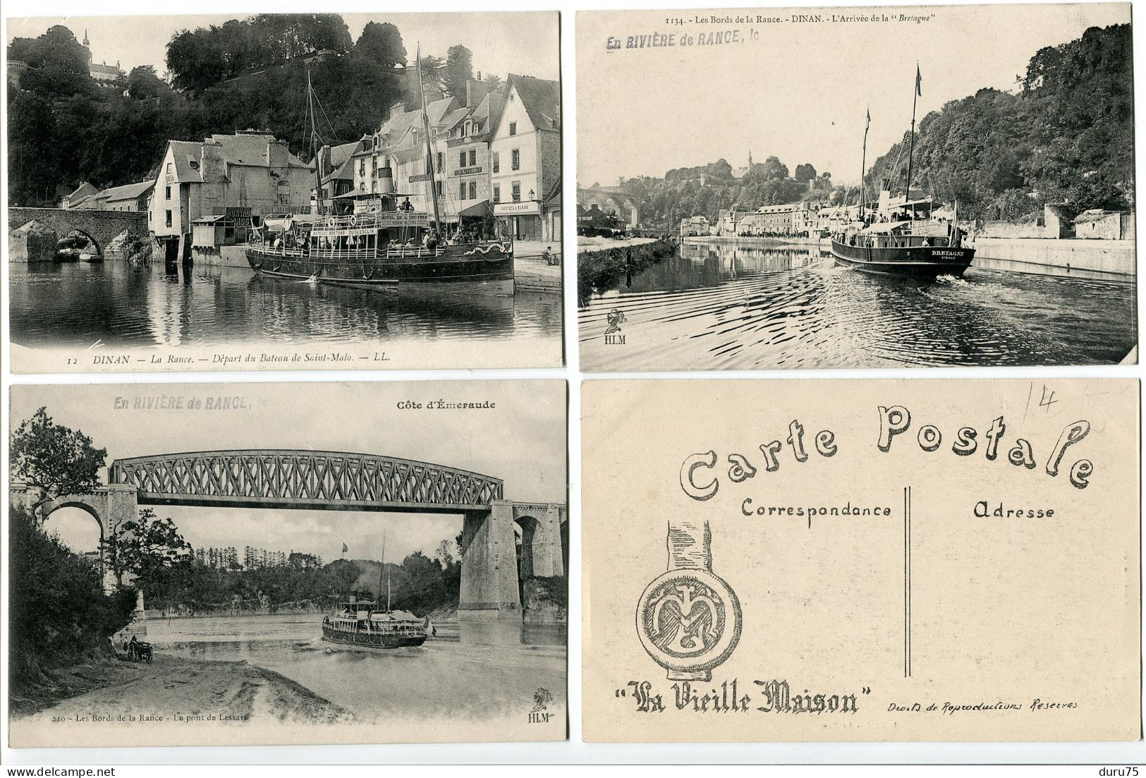 4 CP * DINAN La Rance Départ Bateau St Malo / Arrivée La Bretagne / Pont Lessart / Le Port (CP La Vieille Maison ) - Dinan