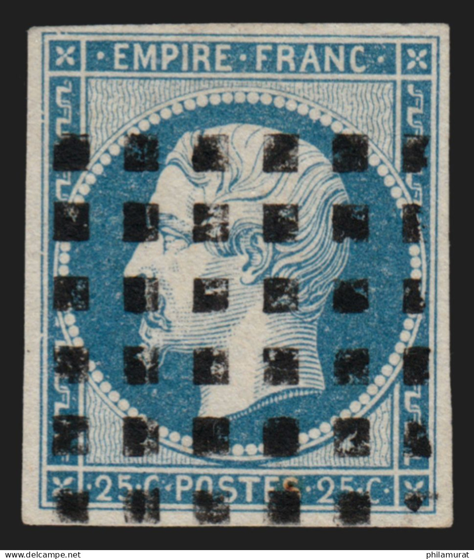 N°15, 25c Bleu, Oblitéré GROS POINTS CARRÉS, Signé ROUMET + Certificat - TB - 1853-1860 Napoleon III