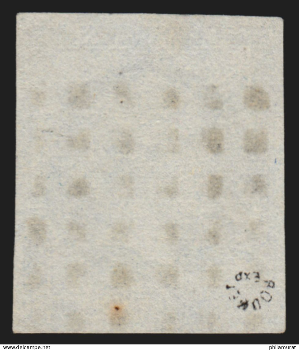 N°15, 25c Bleu, Oblitéré GROS POINTS CARRÉS, Signé ROUMET + Certificat - TB - 1853-1860 Napoléon III