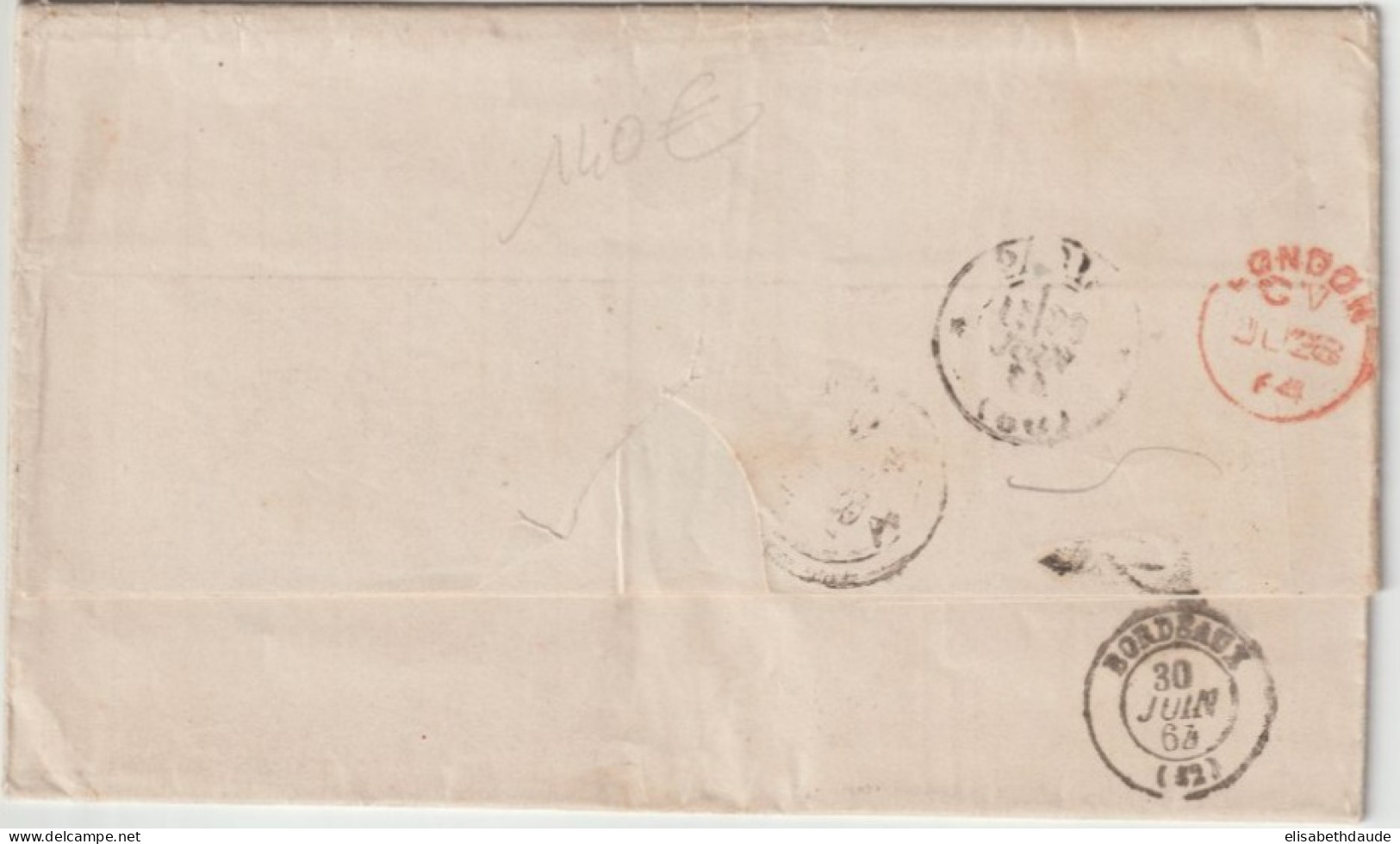 1864 - ENTREE MARITIME VOIE ANGLAISE (AMBULANT) + MARQUE D'ECHANGE 1F60c Sur LETTRE De HABANA (C UBA) ! - Schiffspost
