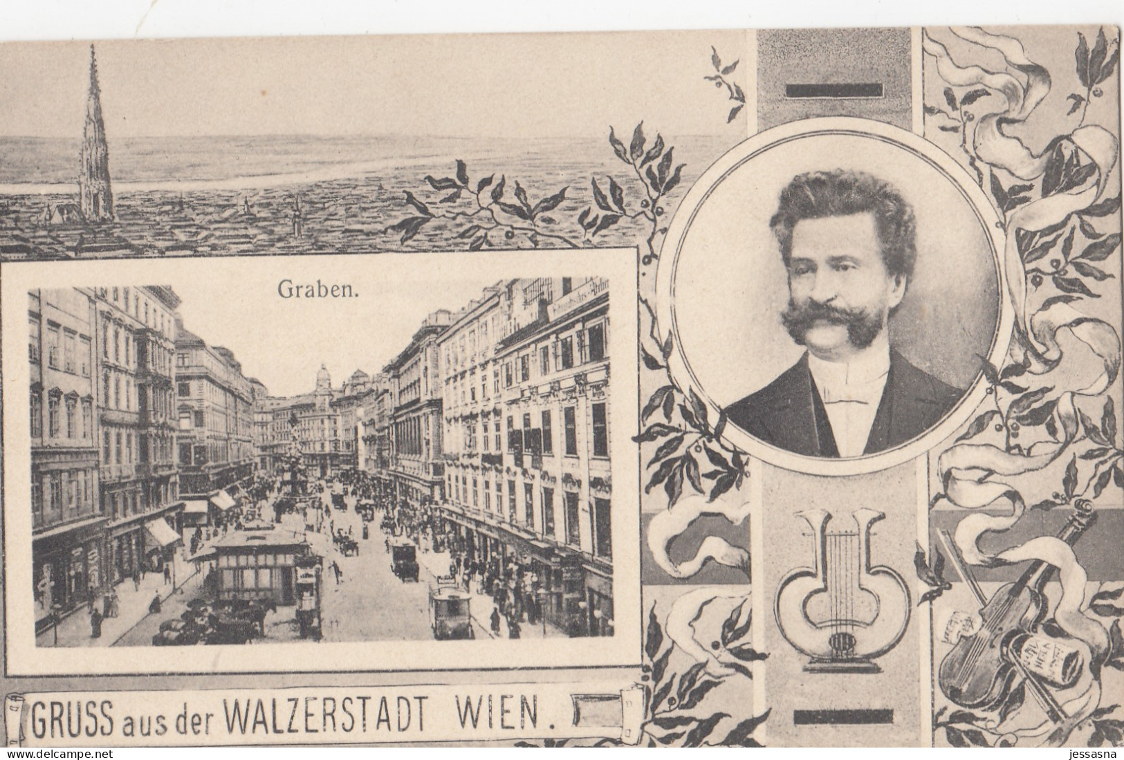 AK - Gruß Aus Der Walzerstadt WIEN - Johann Strauss - Motiv Am Graben 1900 - Autres & Non Classés