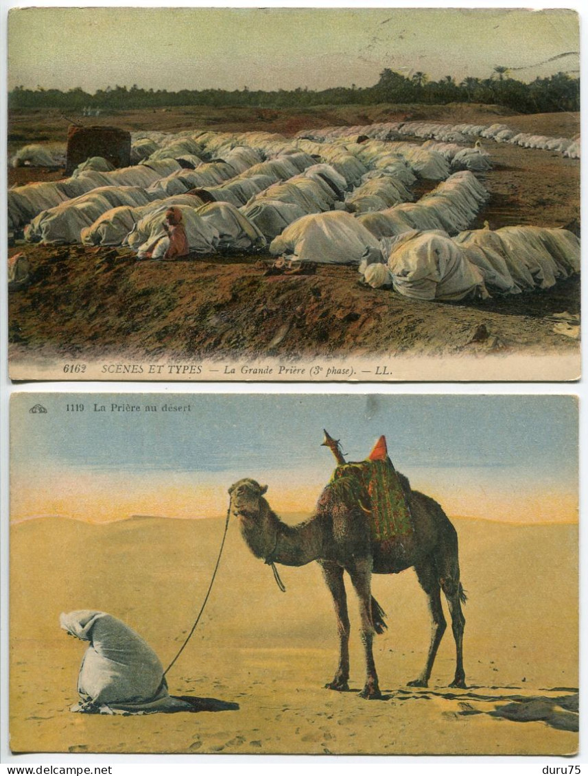 ALGÉRIE LOT 2 Cartes  : La Grande Prière 3e Phase Et La Prière Au Désert  (chameau ) Colorisées - 1ère Voyagé 1938 - Scenes