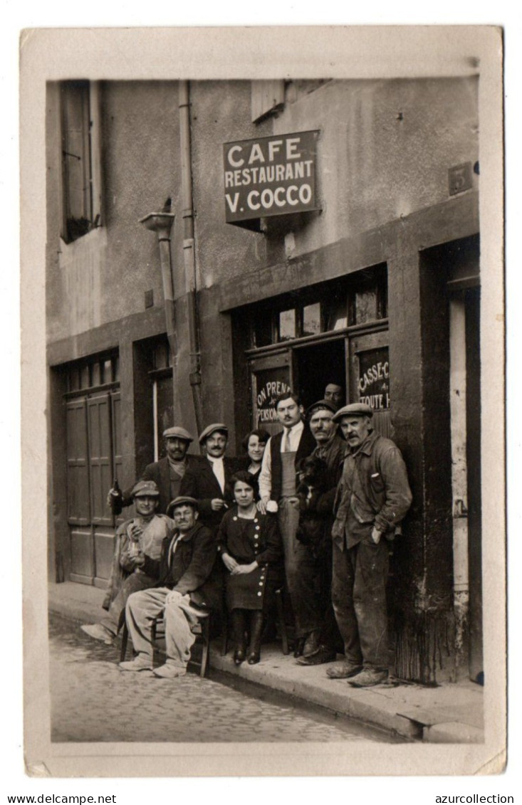 Devanture Du Café-restaurant V. Cocco. Carte Photo Animée Non Située - Cafés