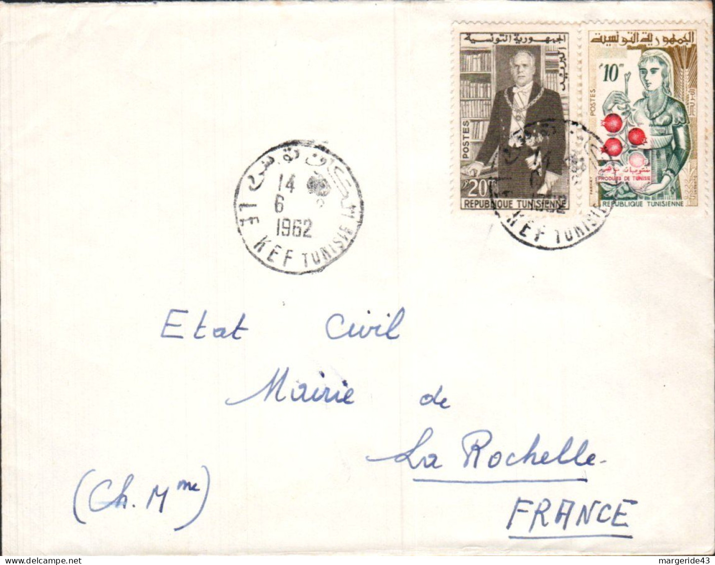 TUNISIE AFFRANCHISSEMENT COMPOSE SUR LETTRE POUR LA FRANCE 1962 - Tunisie (1956-...)