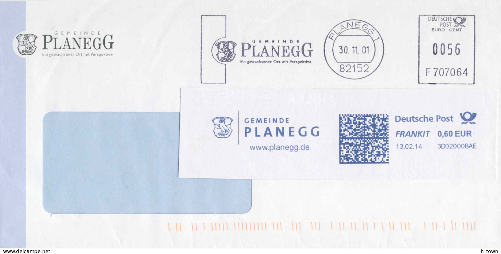 228  Hibou: Enveloppe à En-tête + Ema D'Allemagne, 2001/14 - Owl Meter Stamps From Planegg, Germany - Uilen