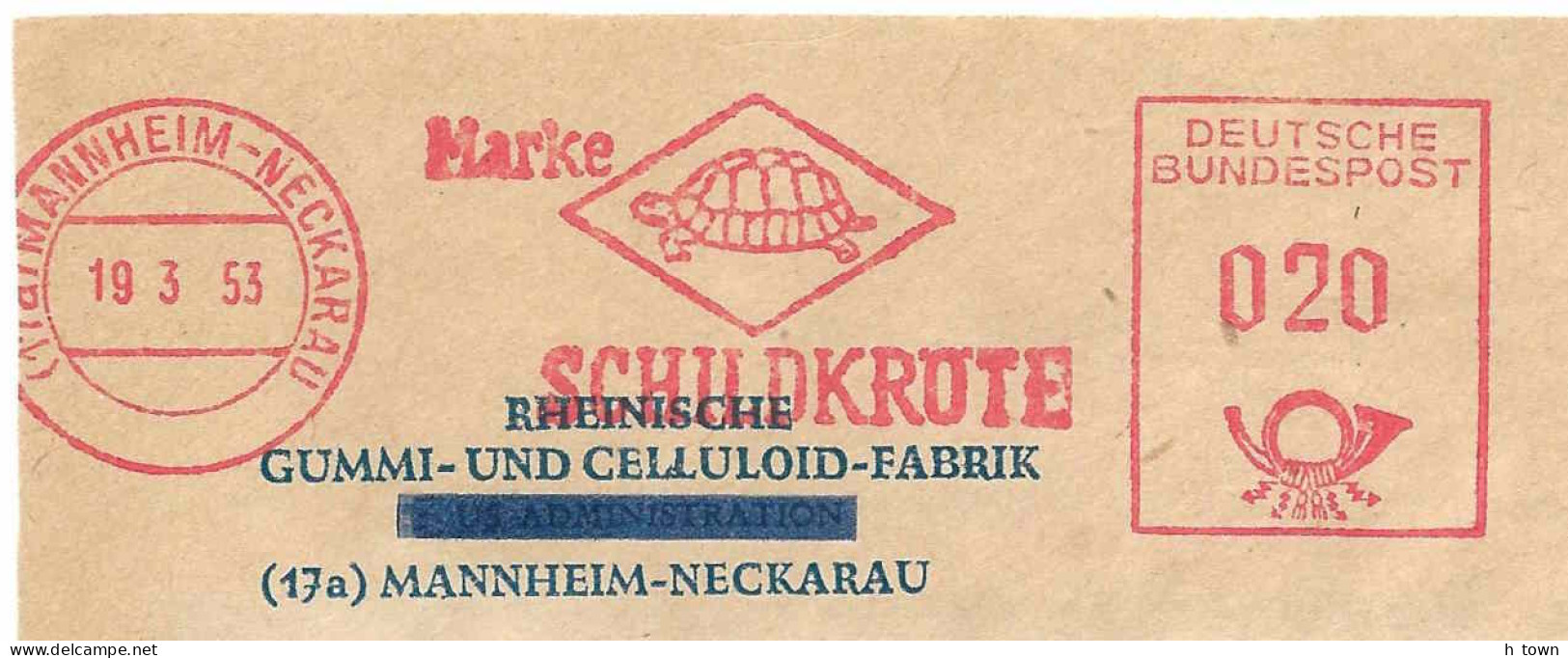 228  Tortue: Ema D'Allemagne, 1953 - Turtle Meter Stamp From Germany. Mannheim Neckarau Marke Schildkröte Celluloid - Tortugas