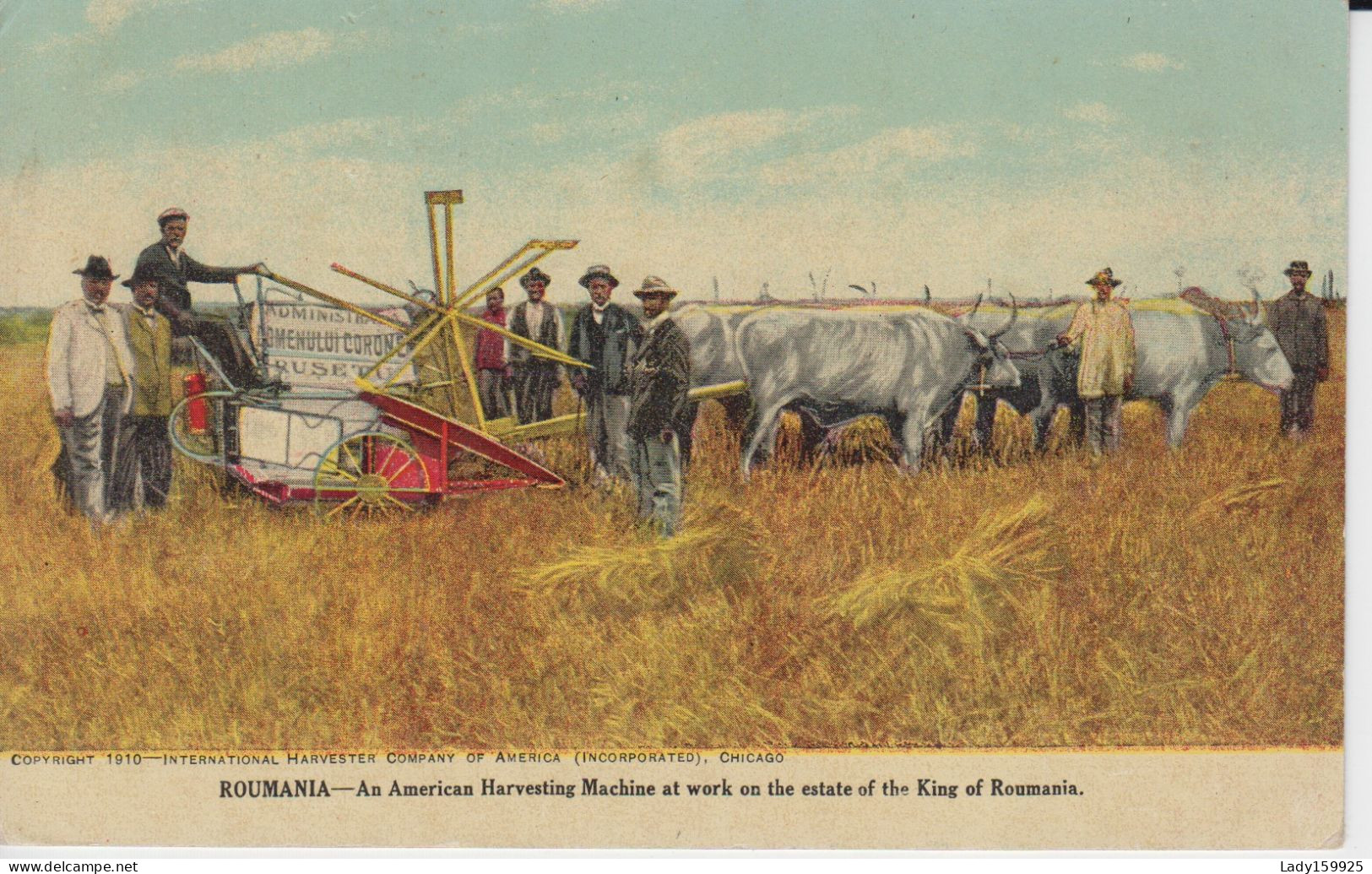 Roumania An American Harvesting Machine At Work On The Estate Ok The King Of Roumanie.Oxen Animation   2 Scans - Culturas