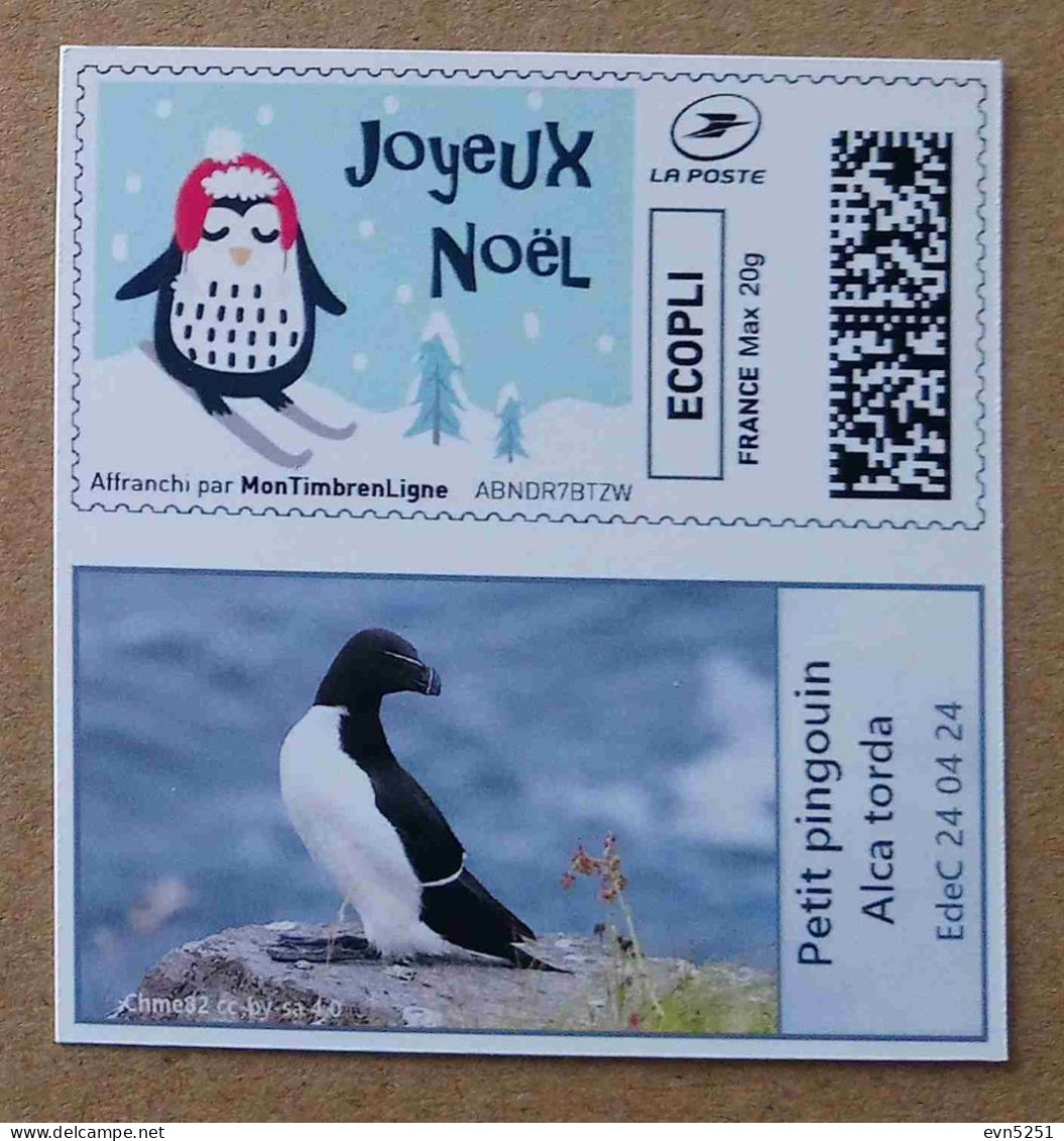 MTEL 30 : ECOPLI Joyeux Noël - Pingouin Alca Torda (autocollant / Autoadhésif) - Unused Stamps