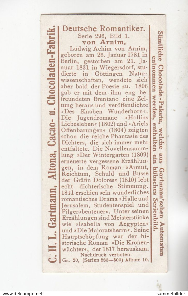 Gartmann  Deutsche Romantiker Ludwig Achim Von Arnim   Serie 296 #1 Von 1909 - Autres & Non Classés