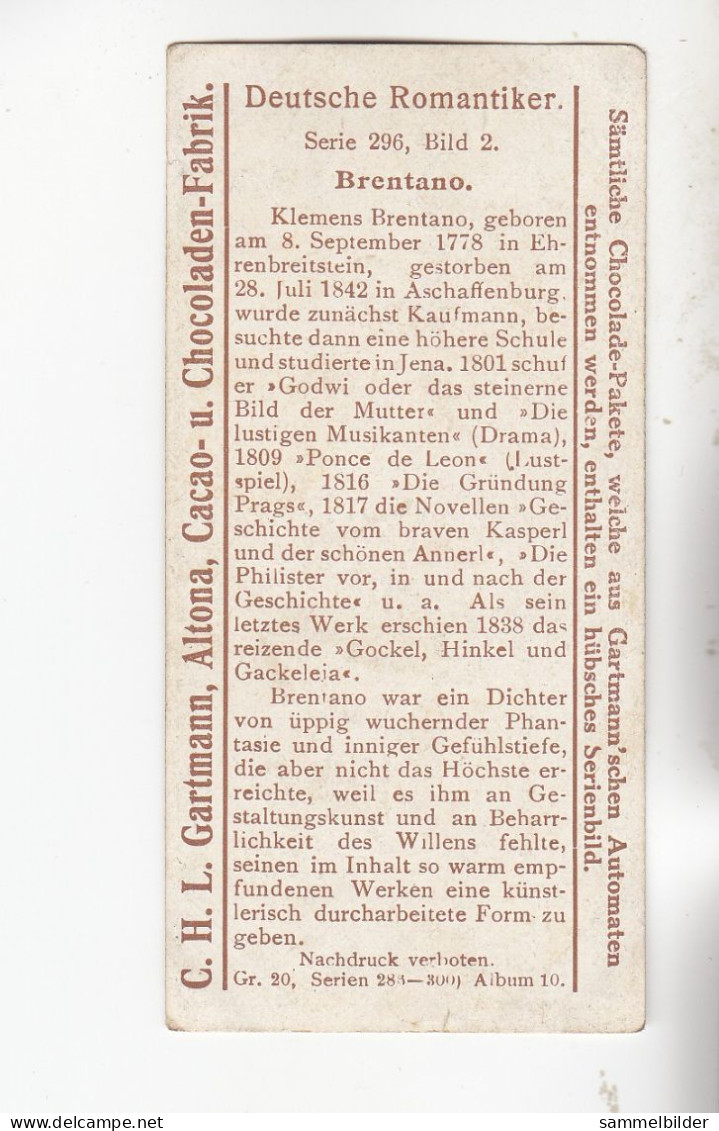 Gartmann  Deutsche Romantiker Klemens Brentano    Serie 296 #2 Von 1909 - Autres & Non Classés