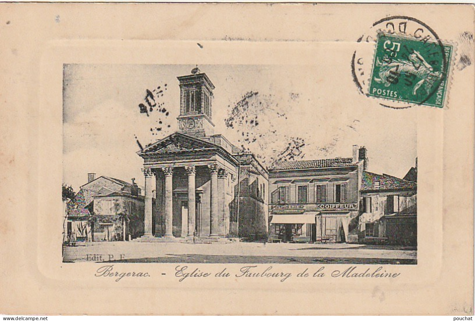 QU 1-(24) BERGERAC - EGLISE DU FAUBOURG DE LA MADELEINE - COMMERCES : COIFFEUR , EPICERIE - 2 SCANS - Bergerac