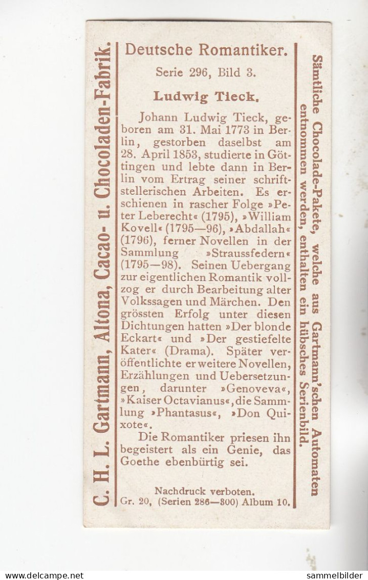 Gartmann  Deutsche Romantiker Johann Ludwig Tieck    Serie 296 #3 Von 1909 - Autres & Non Classés