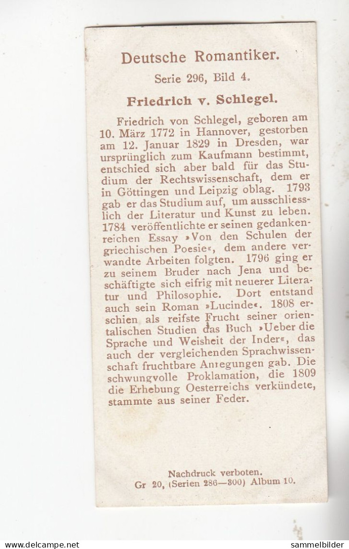 Gartmann  Deutsche Romantiker Friedrich Von Schlegel    Serie 296 #4 Von 1909 - Autres & Non Classés