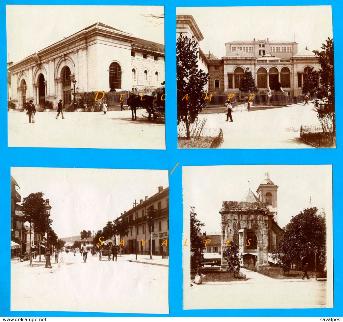 Savoie 1897 * Aix-les-Bains, Thermes, Arc Campanus, Rue De Genève Hôtel Exertier * 4 Photos Originales - Lieux