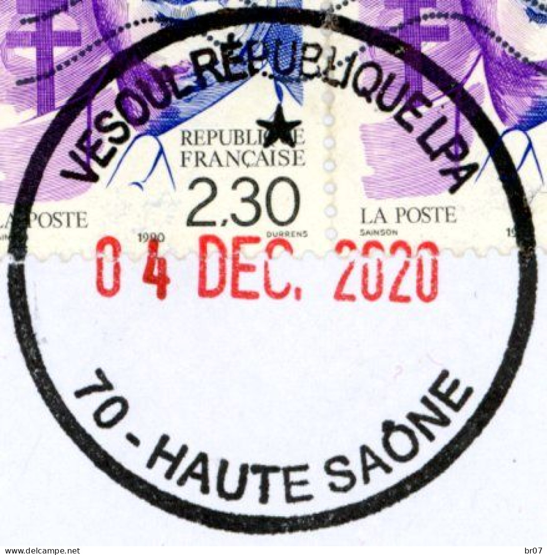 HAUTE SAONE ENV 2020 CACHET BICOLORE NOIR DATEUR ROUGE VESOUL REPUBLIQUE LPA VOIR LES 3 SCANS - 1961-....