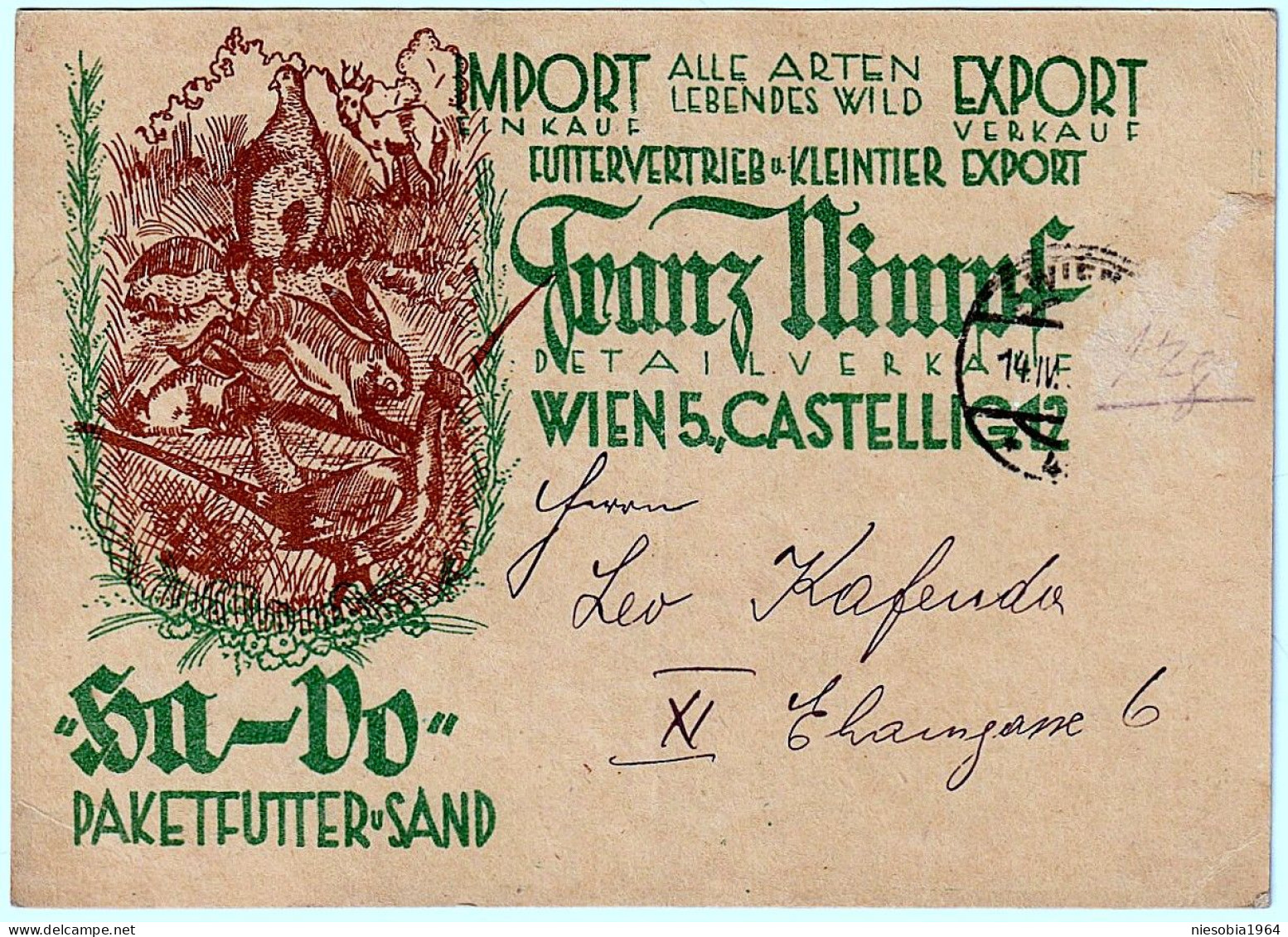 Franz Nimpf Wien Pet Shop Advertising Postkarte 14 IV 1934 - Cartes Postales
