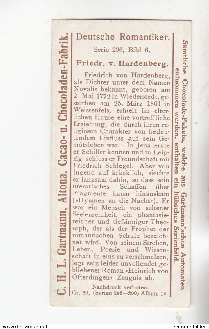 Gartmann  Deutsche Romantiker Friedrich Von Hardenberg Dichter Namen Novalis     Serie 296 #6 Von 1909 - Autres & Non Classés