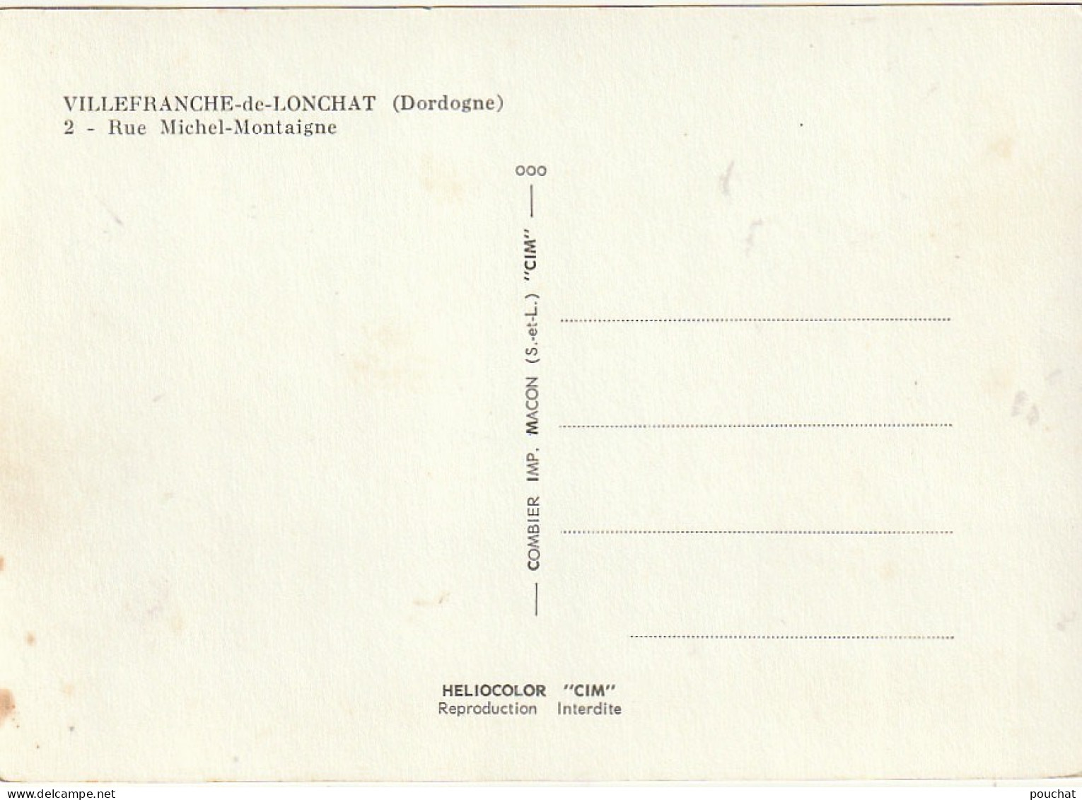 QU 4-(24) VILLEFRANCHE DE LONCHAT - RUE MICHEL MONTAIGNE - CARTE COULEURS  - 2 SCANS - Autres & Non Classés