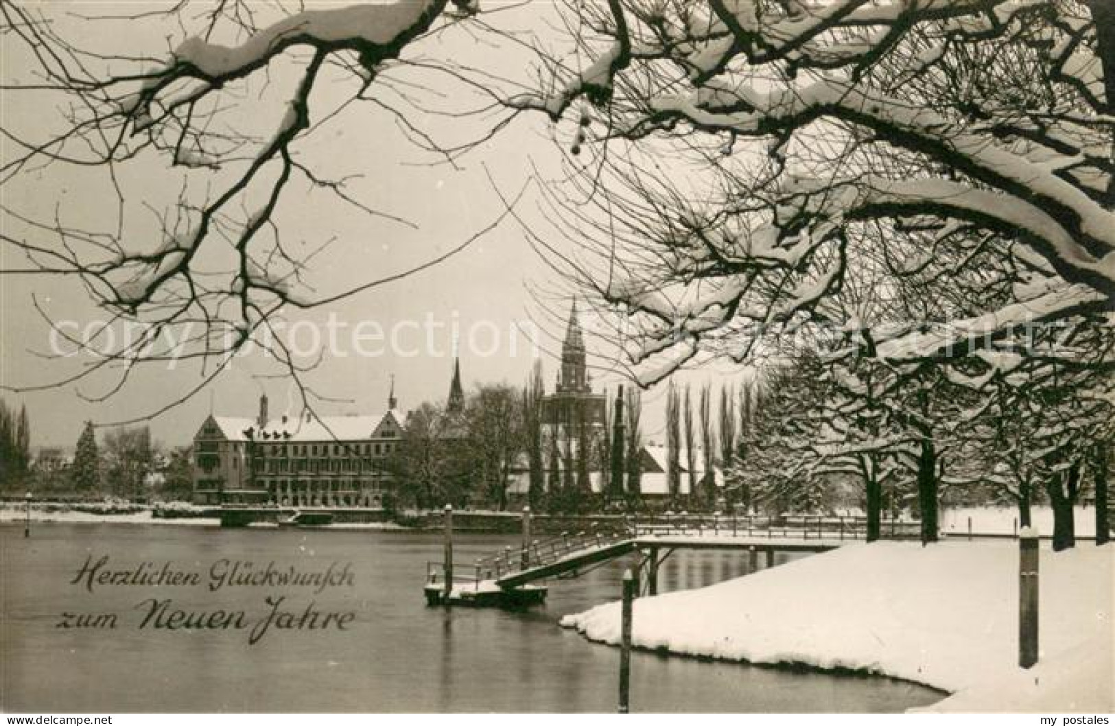 73724123 Konstanz Bodensee Uferpartie Am See Neujahrskarte Feldpost Konstanz Bod - Konstanz