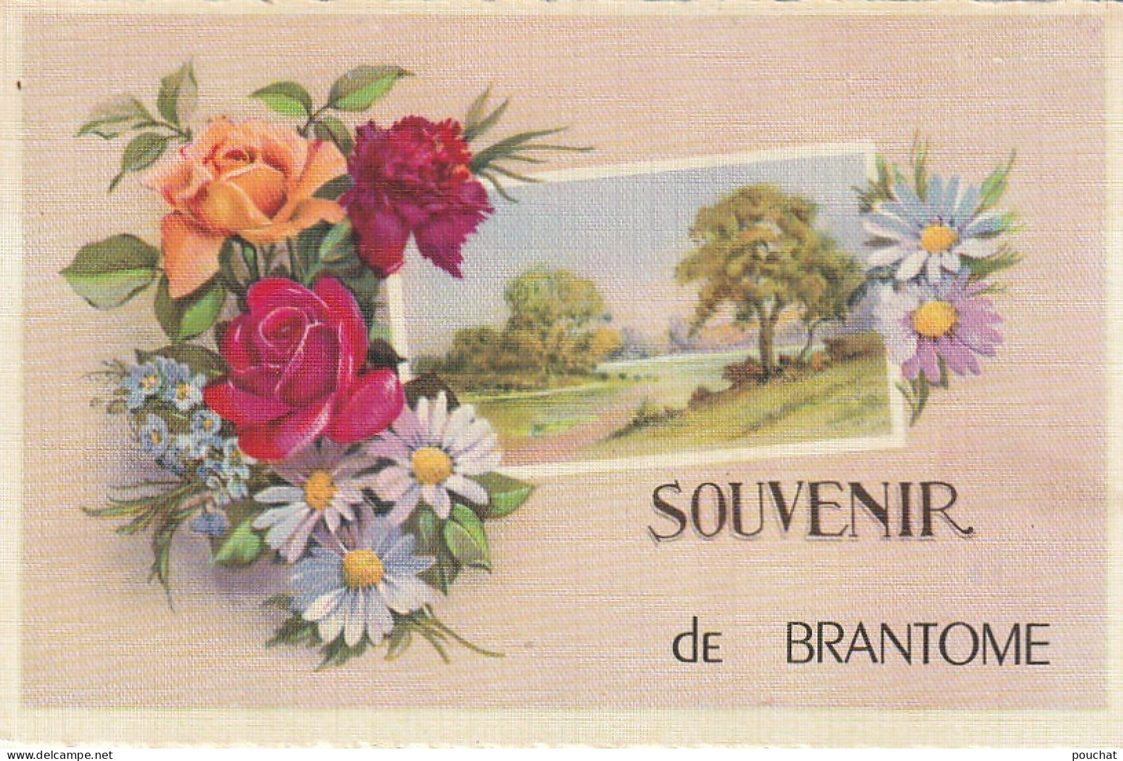 QU -(24) SOUVENIR DE BRANTOME - CARTE FANTAISIE COULEURS - PAYSAGE , FLEURS  - 2 SCANS - Brantome