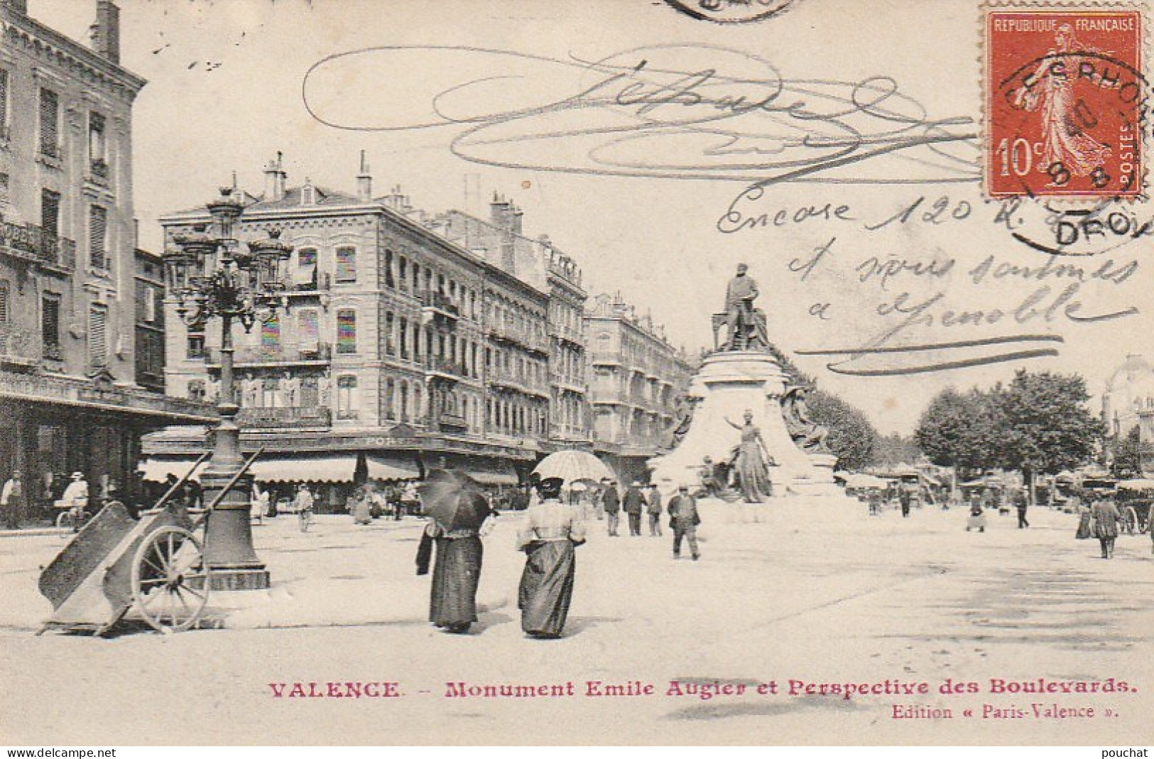 QU 6-(26) VALENCE - MONUMENT EMILE AUGIER ET PERSPECTIVE DES BOULEVARDS - ANIMATION - 2 SCANS - Valence