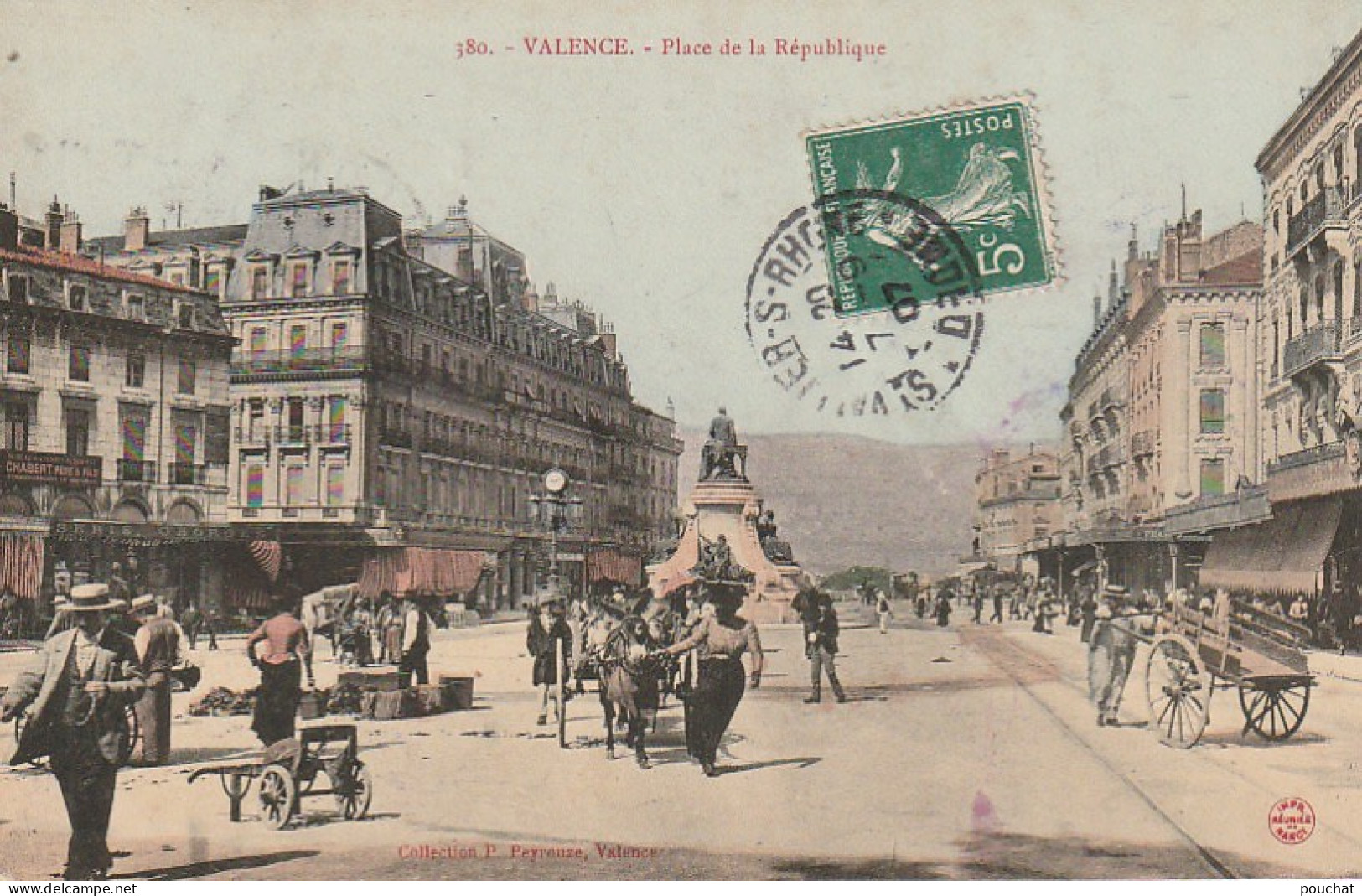 QU 6-(26) VALENCE - PLACE DE LA REPUBLIQUE - CARRIOLE A ANE - ANIMATION - CARTE COLORISEE - 2 SCANS  - Valence