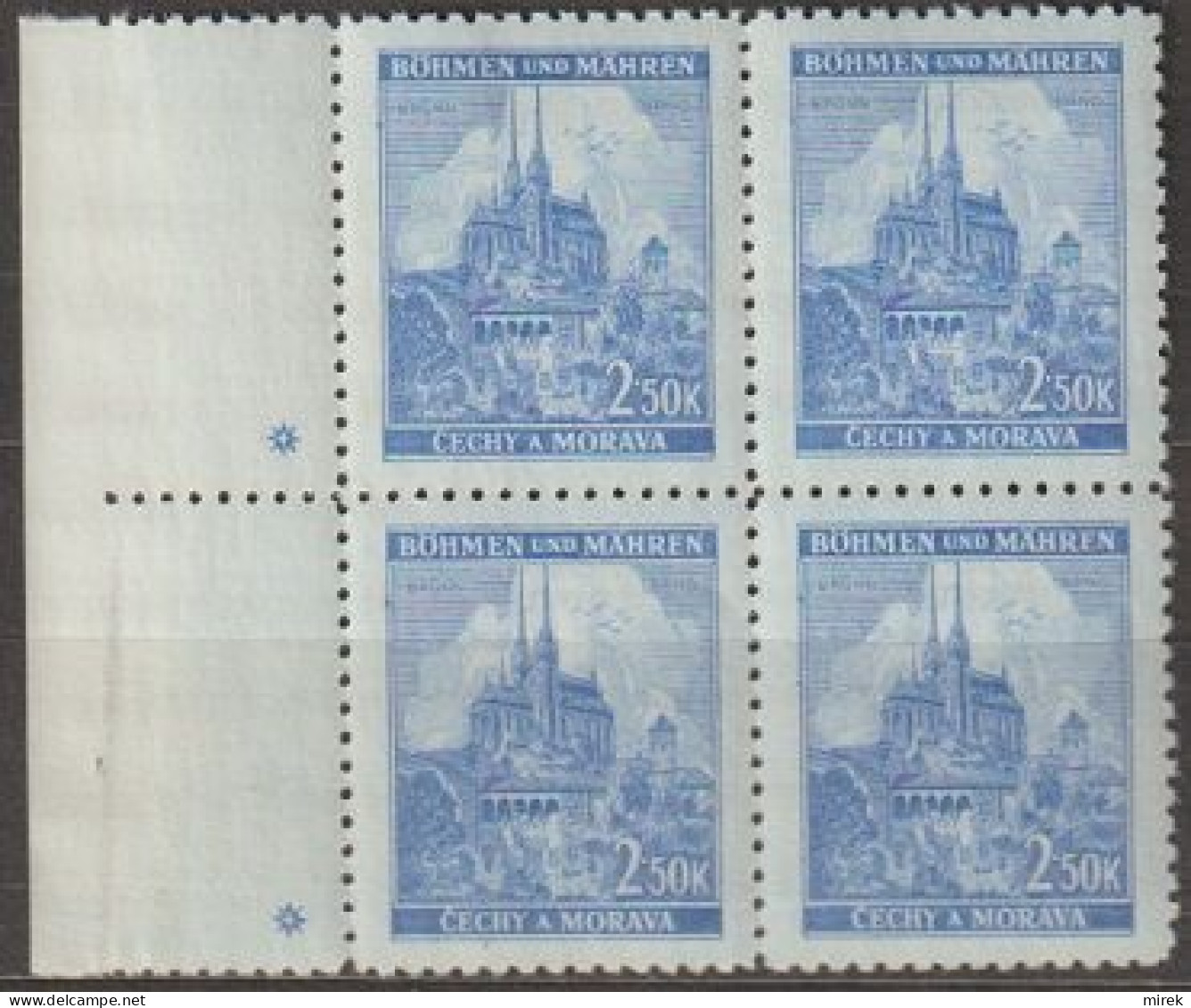 060/ Pof. 60, Ultramarine, Border 4-block, Plate Mark + - Unused Stamps