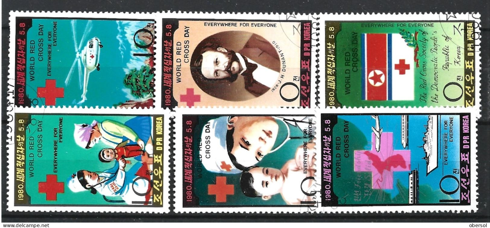 Korea 1980 World Red Cross Six CTO Stamps From The Set - Korea, North