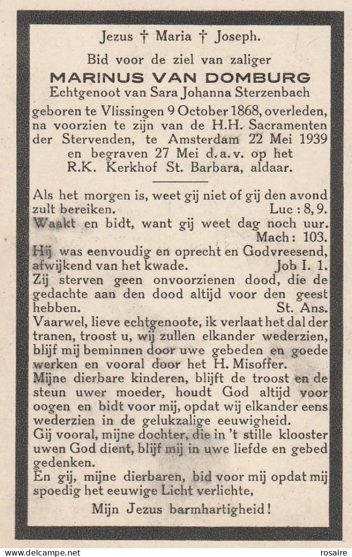 Prentje Van Domburg-vlissingen 1939 -zeeland-zie Scan - Images Religieuses