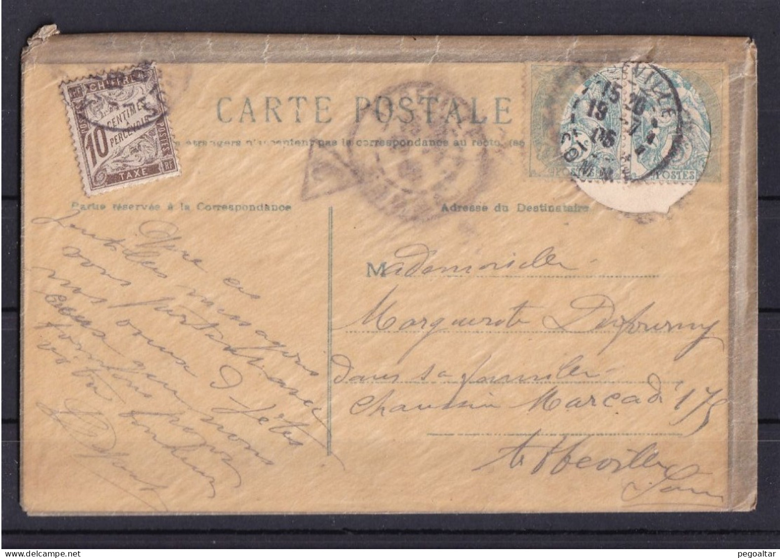 Carte Taxée Comme Lettre ;(1905) - 1859-1959 Covers & Documents