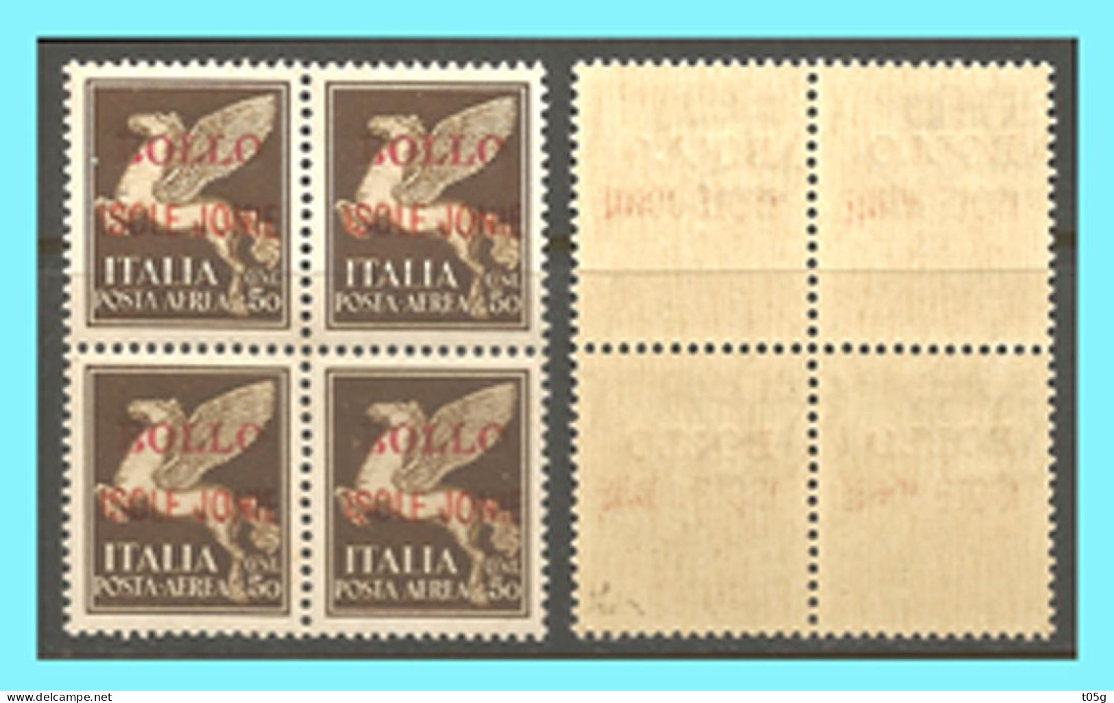REVENUE: ITALY- GREECE- GRECE- HELLAS 1943 : 50cents  Block /4 "Ionian Islands Italian Occupation" from Set MNH** - Isole Ioniche