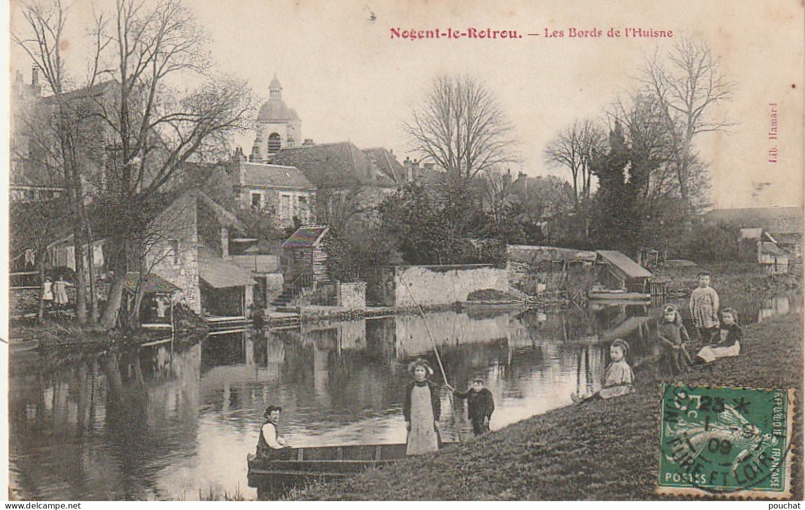 QU II-(28) NOGENT LE ROTROU - LES BORDS DE L' HUISNE - ENFANTS SUR LA BERGE - CANOTEUR - 2 SCANS - Nogent Le Rotrou