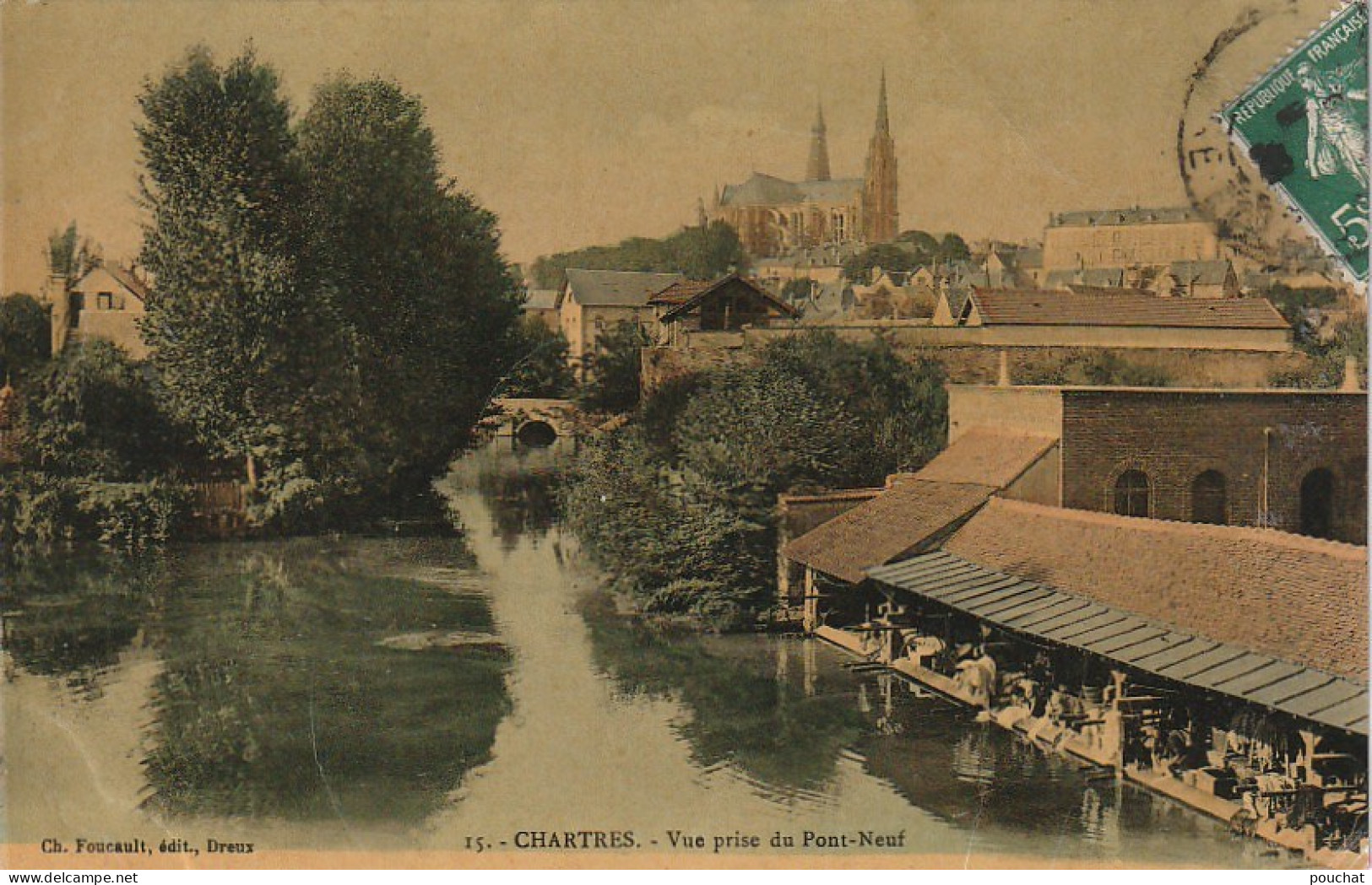 QU II-(28) CHARTRES - VUE PRISE DU PONT NEUF - LAVOIR , LAVANDIERES - CARTE COLORISEE - 2 SCANS - Chartres