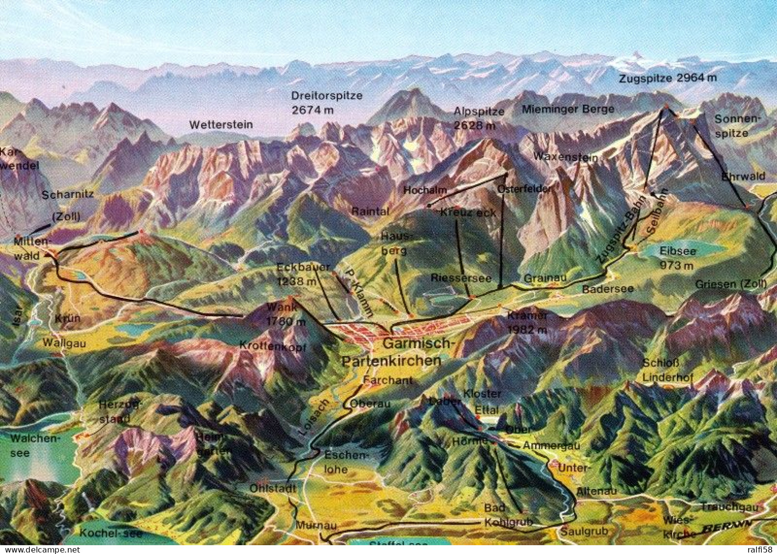 1 Map Of Germany * 1 Ansichtskarte Mit Der Landkarte - "Werdenfelser Land" Garmisch-Partenkirchen U. Umgebung * - Landkaarten