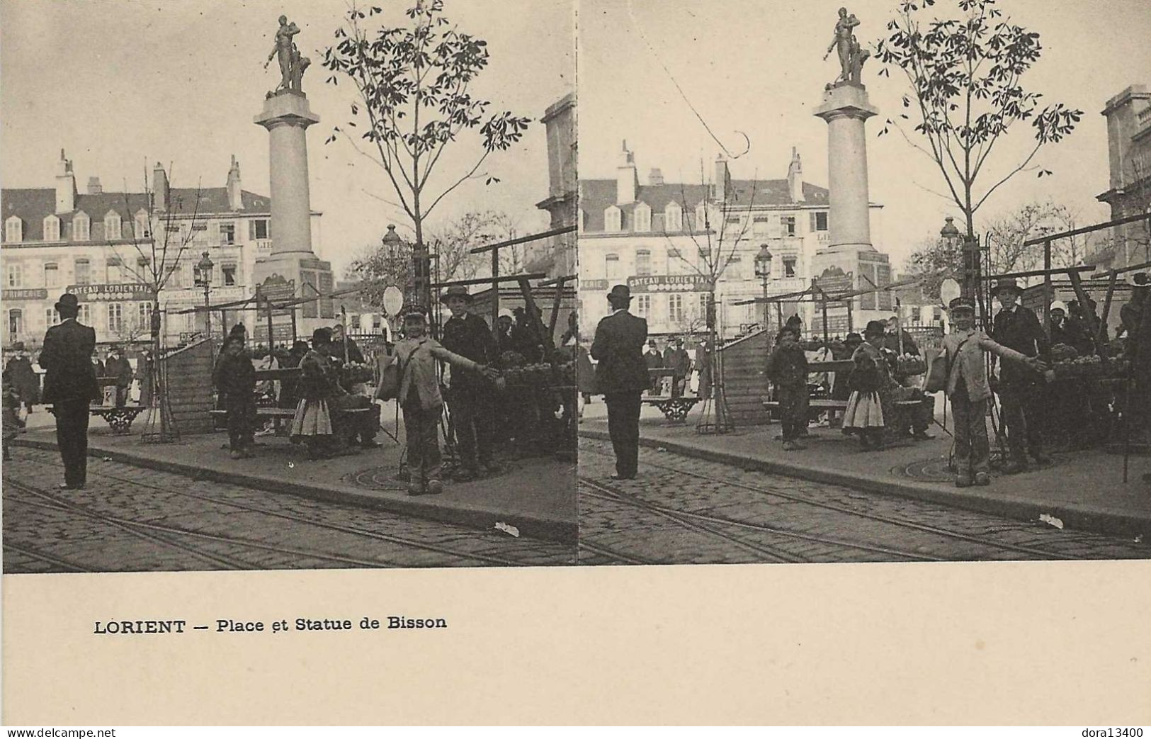 CPA56- LORIENT- Carte Stéréotype- Place Et Statue De Bisson - Lorient