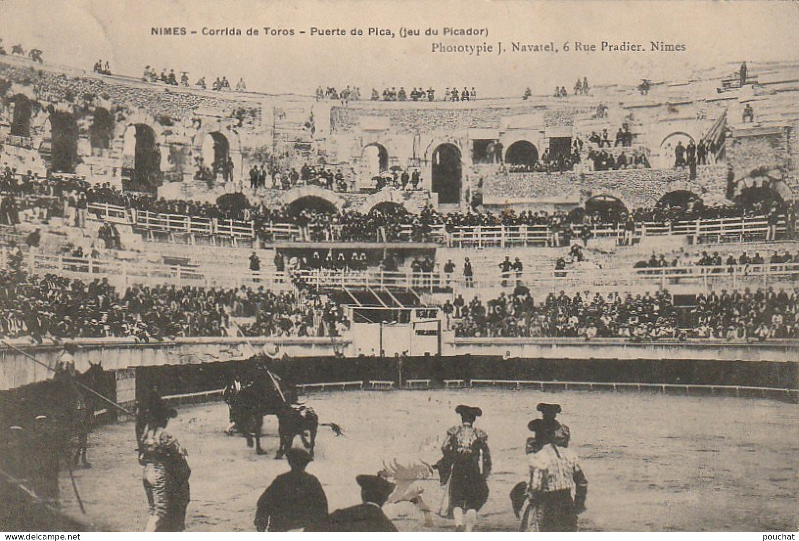 QU 14 -(30) NIMES - CORRIDA DE TOROS - PUERTE DE PICA ( JEU DU PICADOR )- TAMPON RESTAURANT JALABERT , NIMES - 2 SCANS  - Nîmes