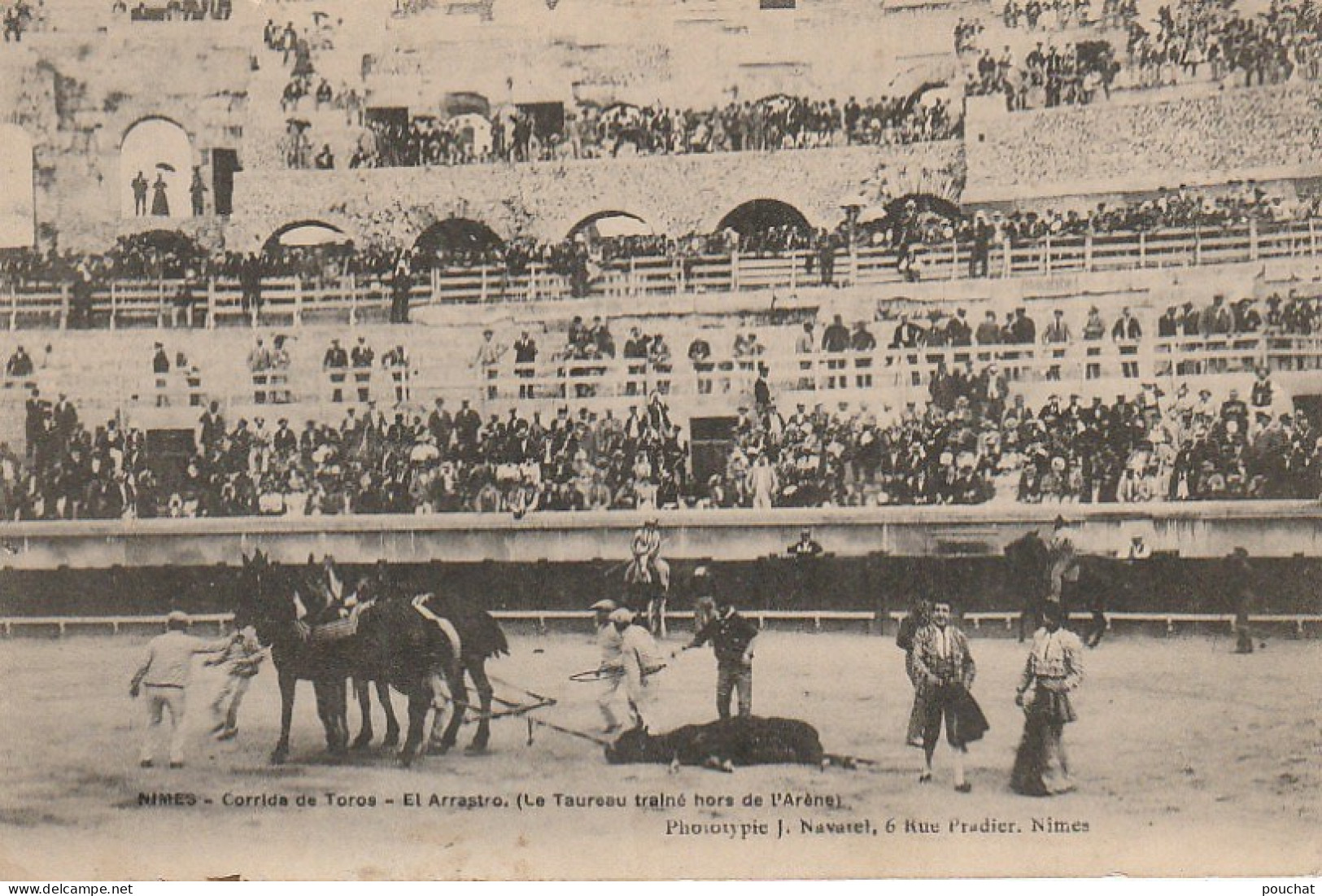 QU 14-(30) NIMES - CORRIDA DE TOROS - EL ARRASTRO (TAUREAU TRAINE HORS DE L' ARENE)- TAMPON RESTAURANT JALABERT , NIMES  - Nîmes