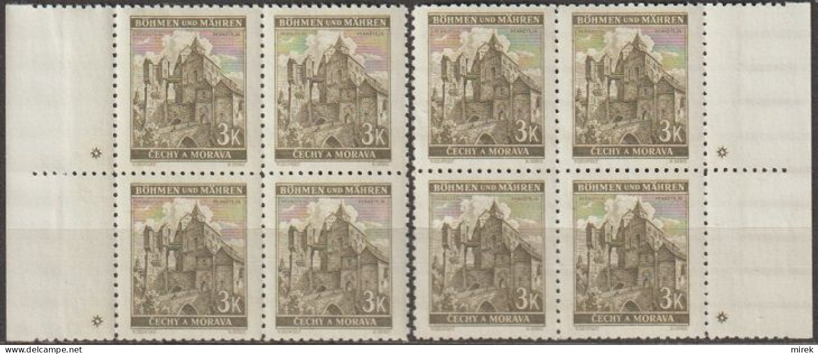 063/ Pof. 61, Brown Olive, Border 4-blocks, Plate Mark * - Unused Stamps