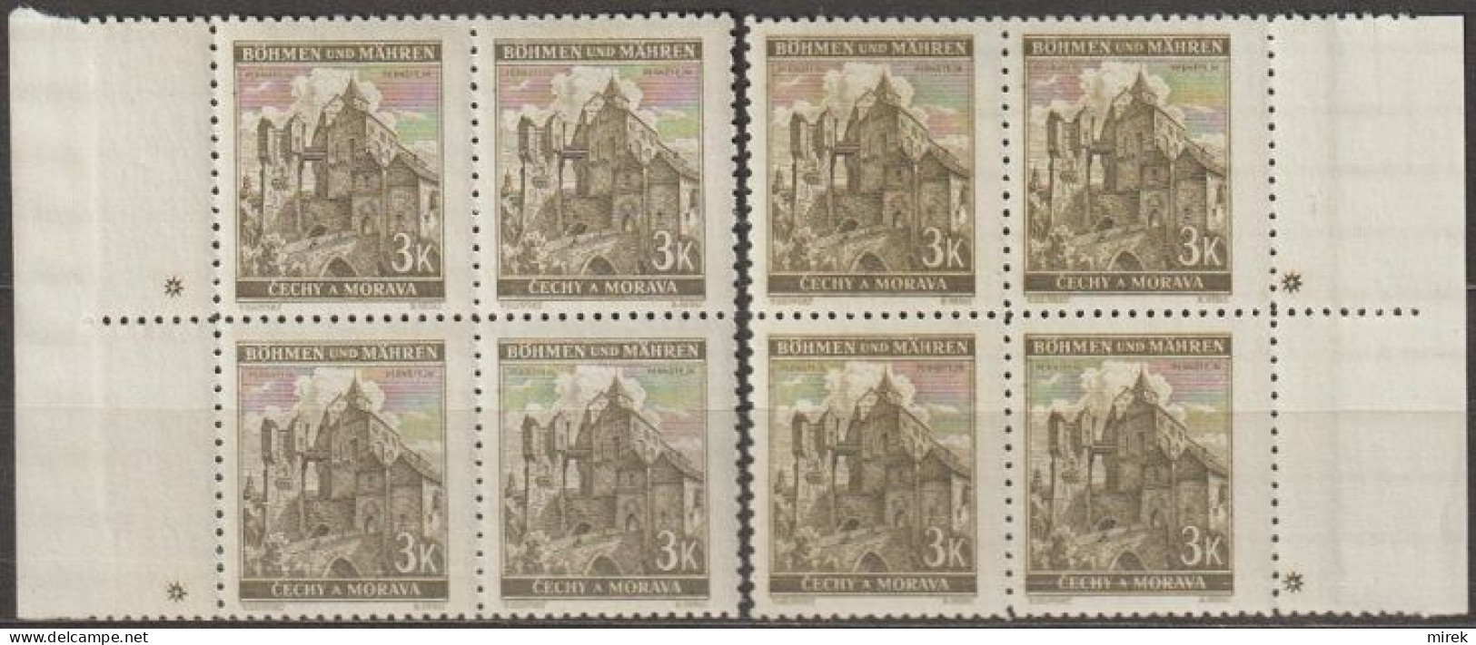 064/ Pof. 61, Brown Olive, Border 4-blocks, Plate Mark + - Ungebraucht