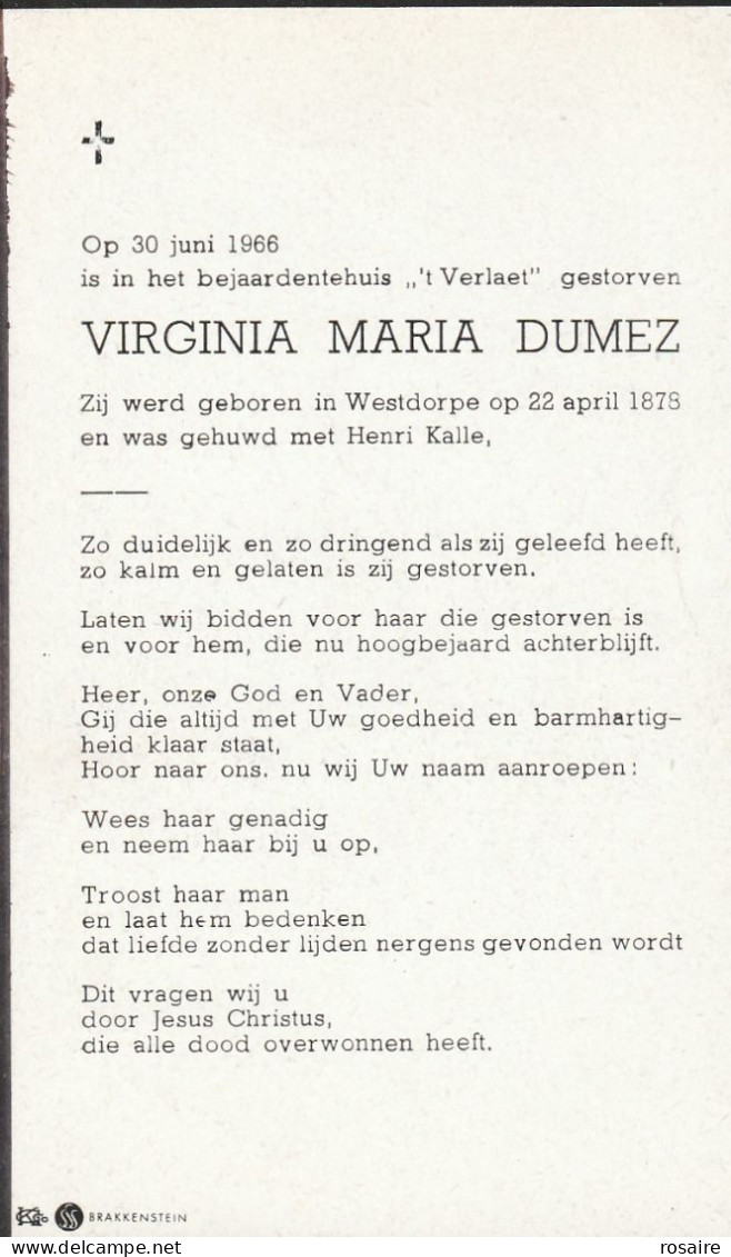 Prentjes Dumez-westdorpe- -zeeland-zie Scan - Devotieprenten